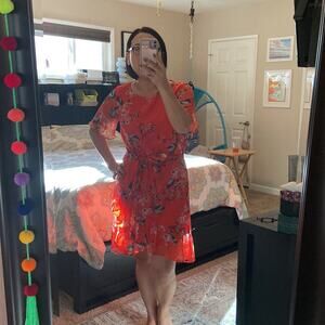 A New Day Women Orange Floral Print Dress Size M